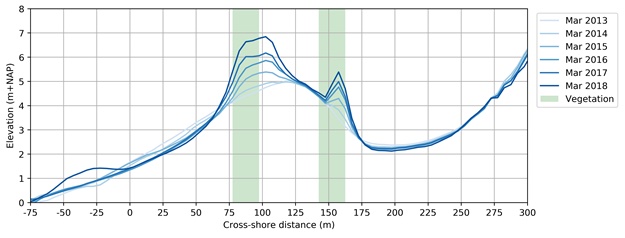 Observed evolution of alongshore-averaged elevation profiles