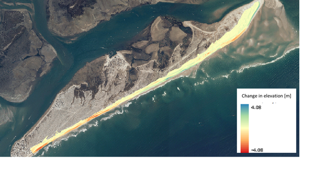 Change in elevation covering dune and beach