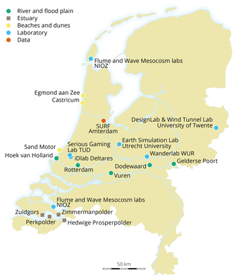 Locations across the map of Netherlands consisting field measurements, laboratory facilities, productive knowledge interaction facility (PROD) and open database